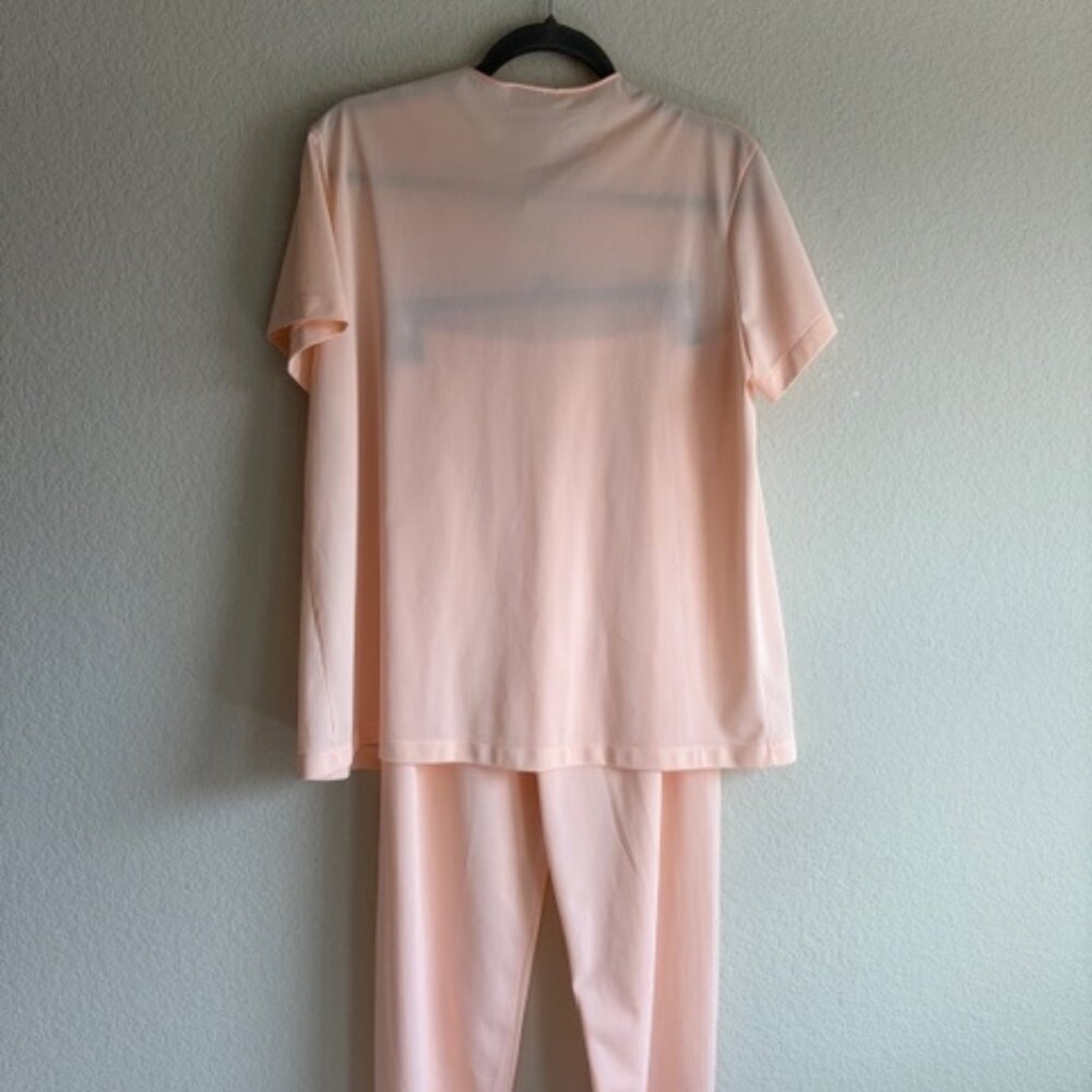 Vintage Vanity Fair Silky Nylon 2 Piece Pajama Set Peach Size L USA Retro 80's - Picture 3 of 11
